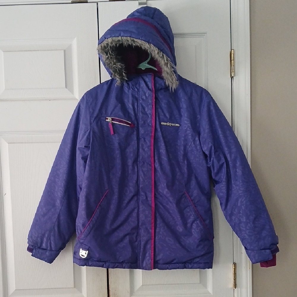 Zeroxposur Purple winter ski Jacket with Faux Fur Trim Sz 14/16  EUC worn once